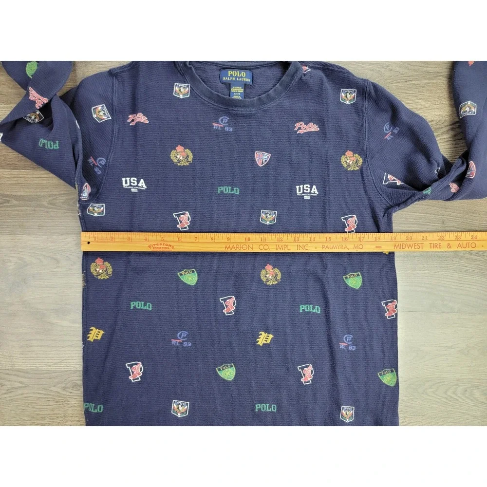 Polo Ralph Lauren Pajama Top Large Youth Boys Navy Blue Thermal Sleep Shirt